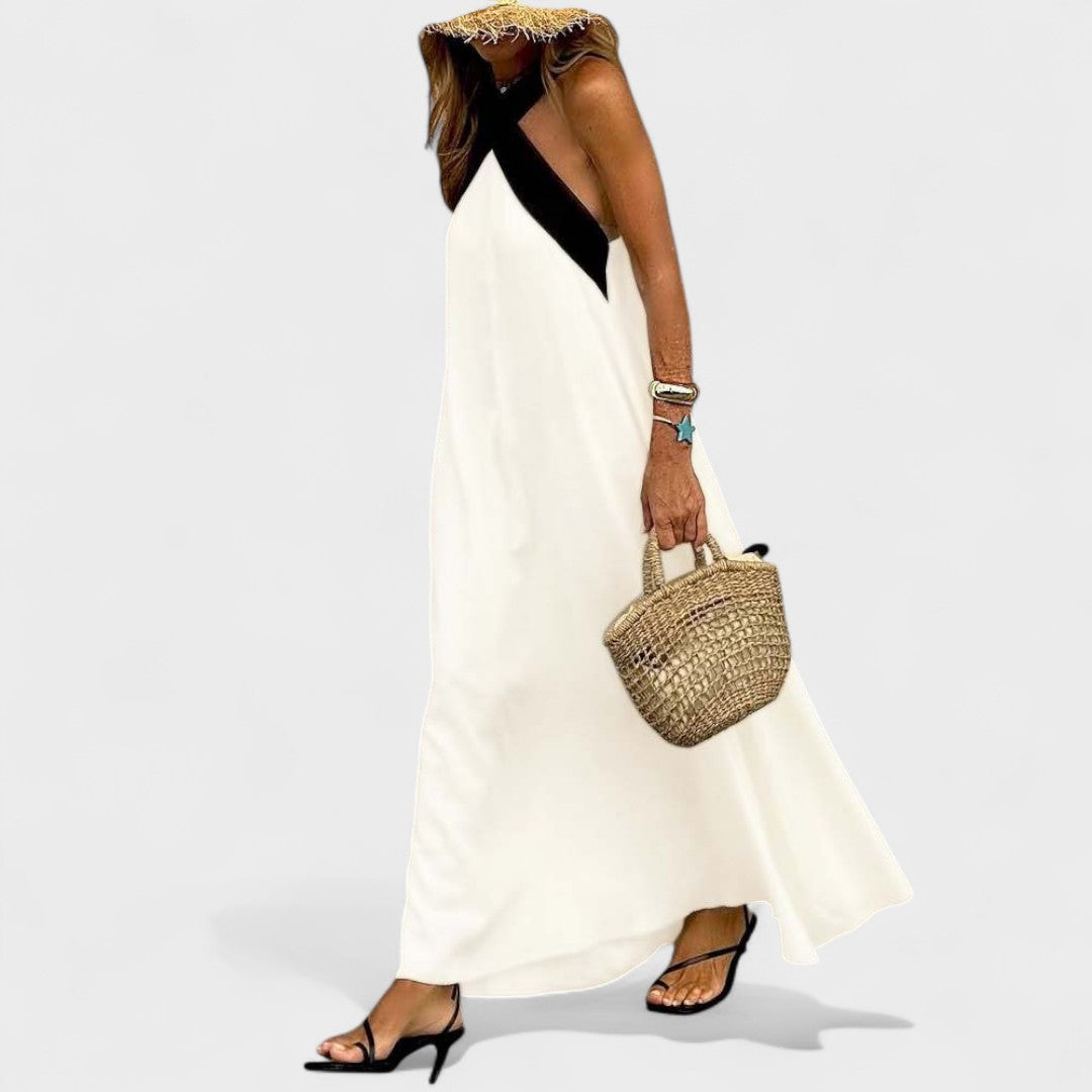 Women's Cross-Neck Maxi Dress with Flowing Design and Versatile Style