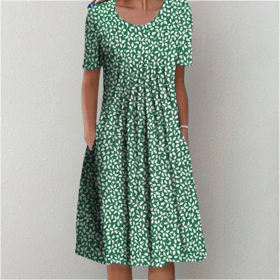 Women's Casual Floral Dress with Pockets and Short Sleeves