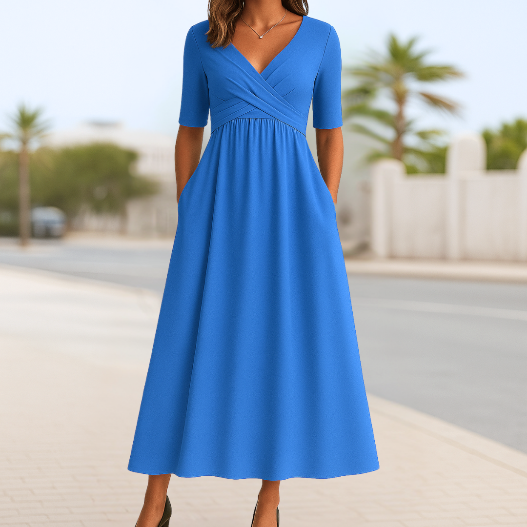 Women's Crossed Dress with Short Sleeves and Versatile Style