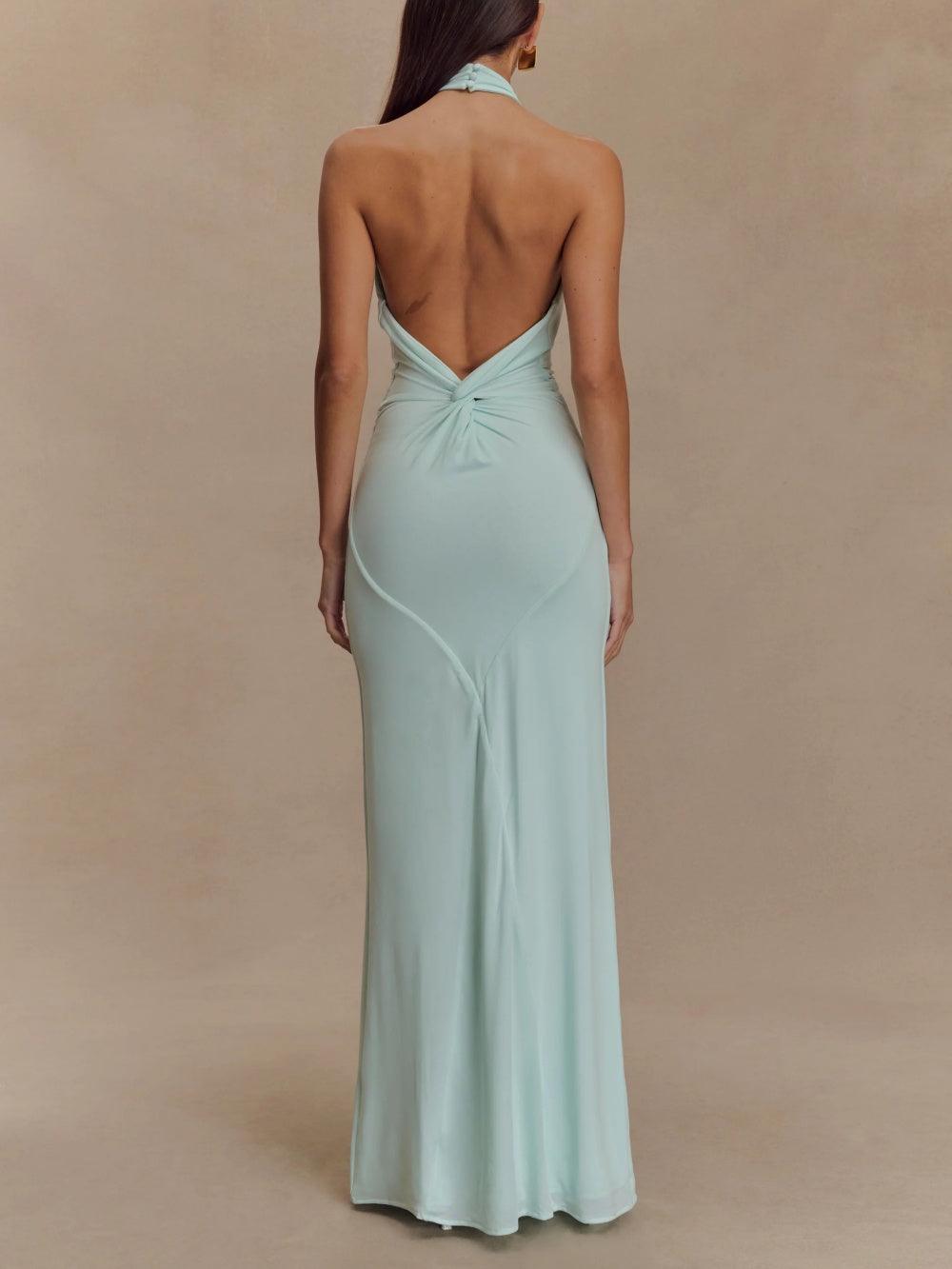 Exquisitely Captivating Halter Neck Silky Slinky Luxurious Ruched Textured Maxi Dress