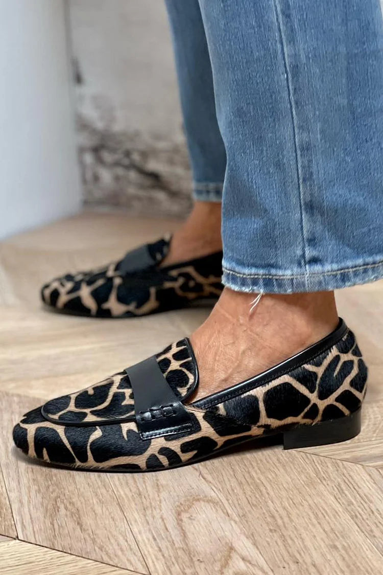 Women's Cow Print Loafers with Comfortable Fit and Versatile Design