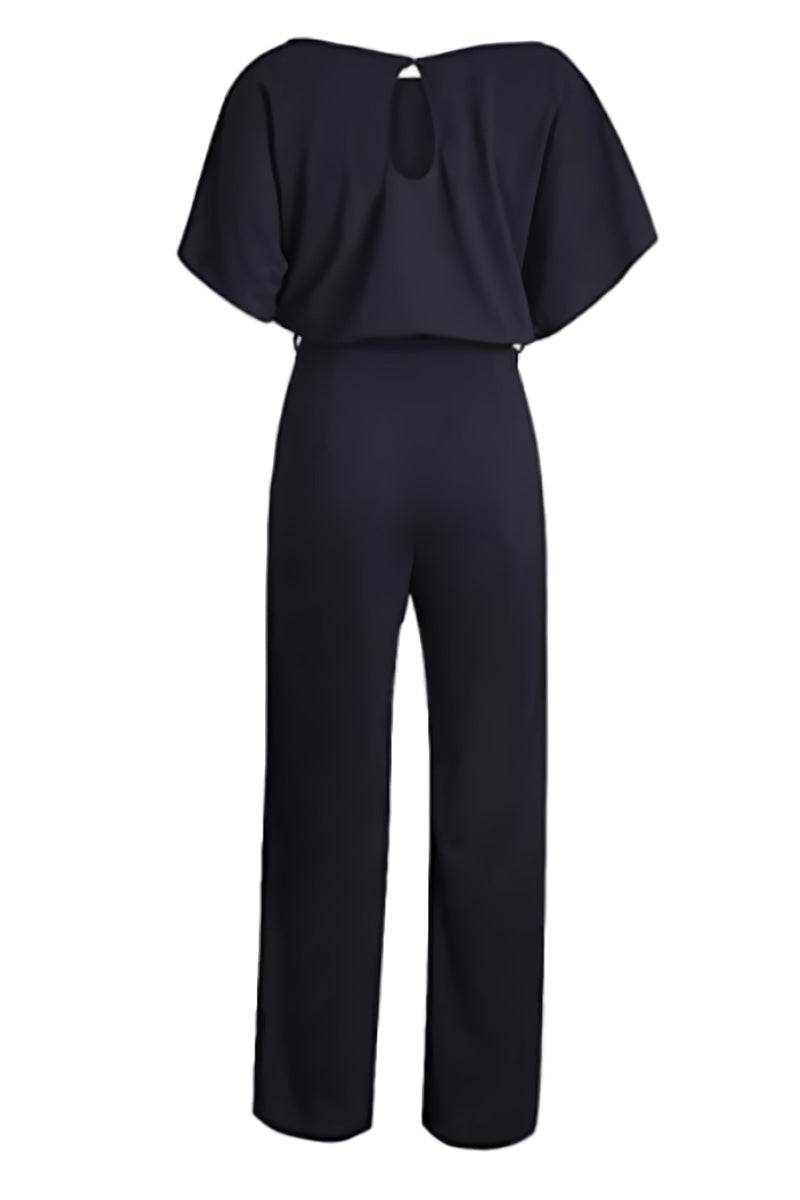 Women's Wide-Leg Jumpsuit with Belt and Batwing Sleeves