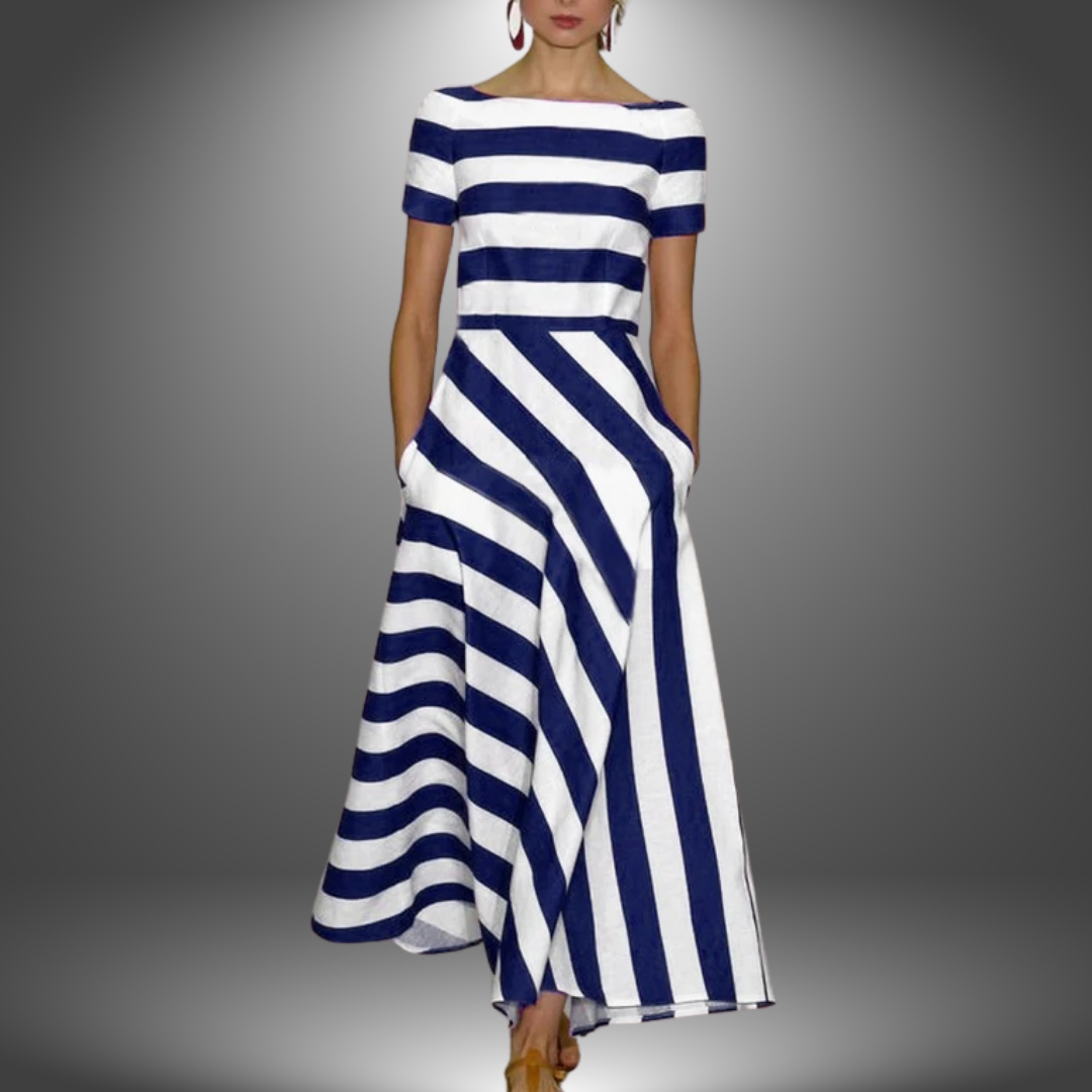 Women's Striped Maxi Dress with Adjustable Straps and Flowing Skirt