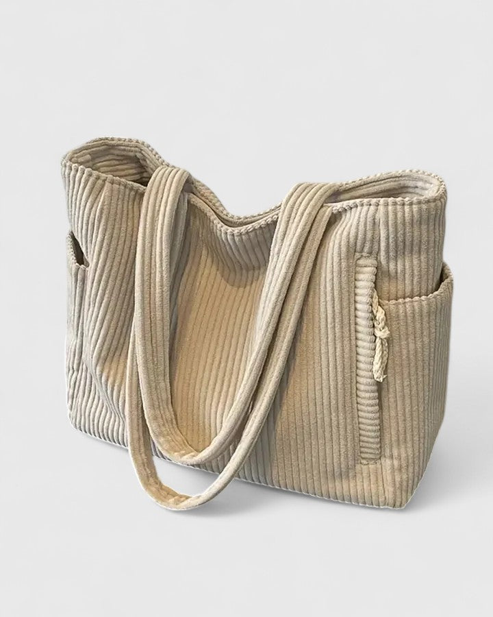 Women's Ribbed Handbag with Textured Design and Spacious Interior