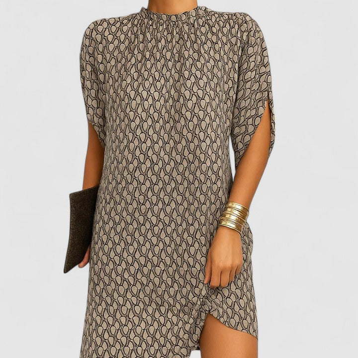 Luxuriously Soft Blush Pink Mock-Neck Batwing Crepe Texture Split-Sleeve Midi Dress