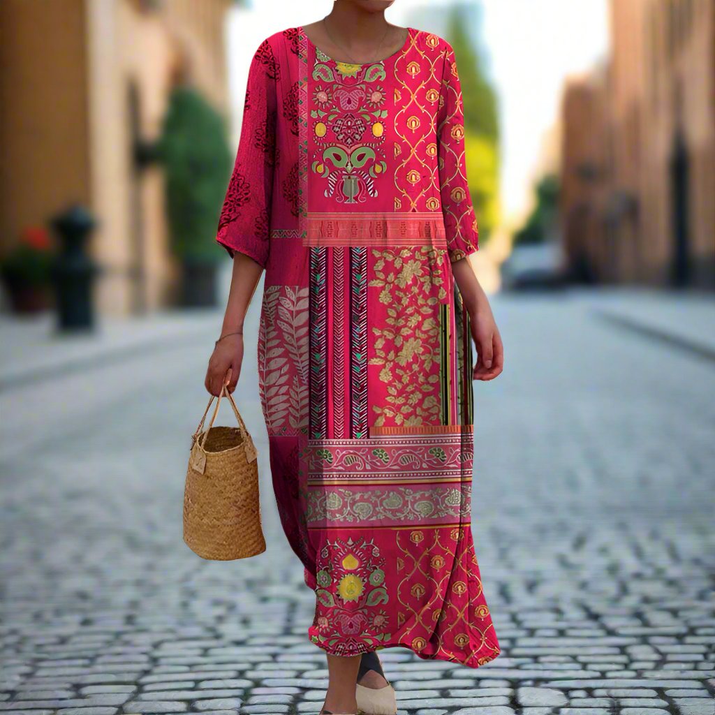 Women’s Organic Cotton Maxi Dress – Boho Chic Flowing Beachwear Vacation Dress