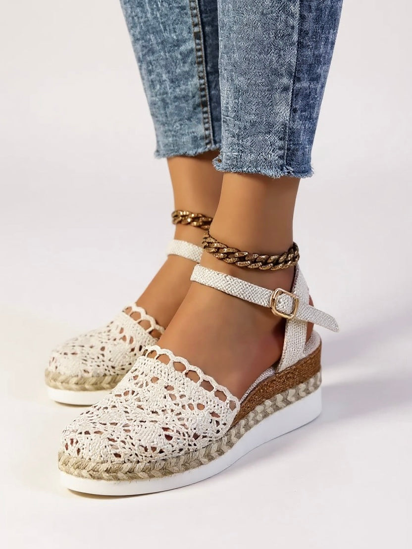 Women's Boho Woven Platform Sandals with Adjustable Straps and Cushioned Footbed