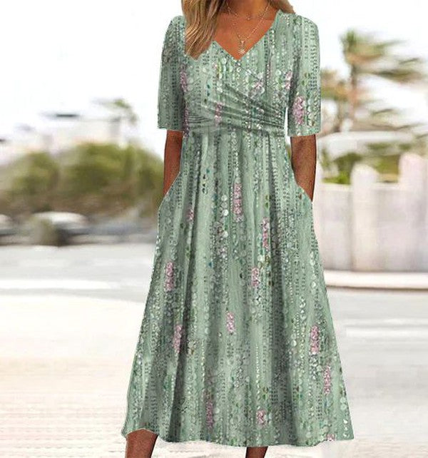 Effortlessly Elegant Sleeveless All-Season A-Line Dress With Exquisite Floral Pattern