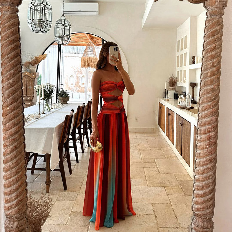 Women's Ombre Dress with Flowy Design and Sleeveless Style
