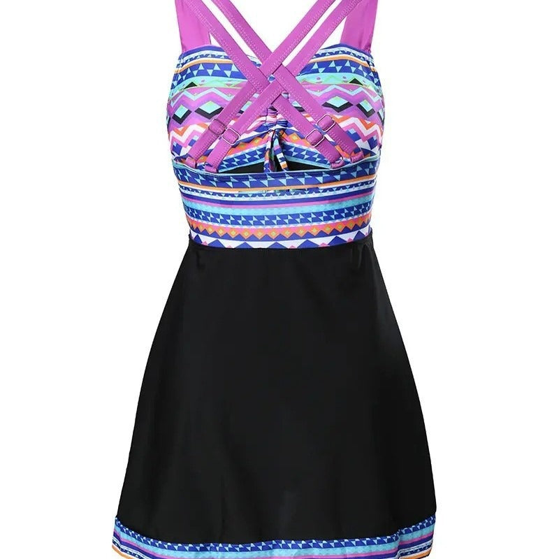 Women's Swimwear with Patterned Design and Adjustable Straps