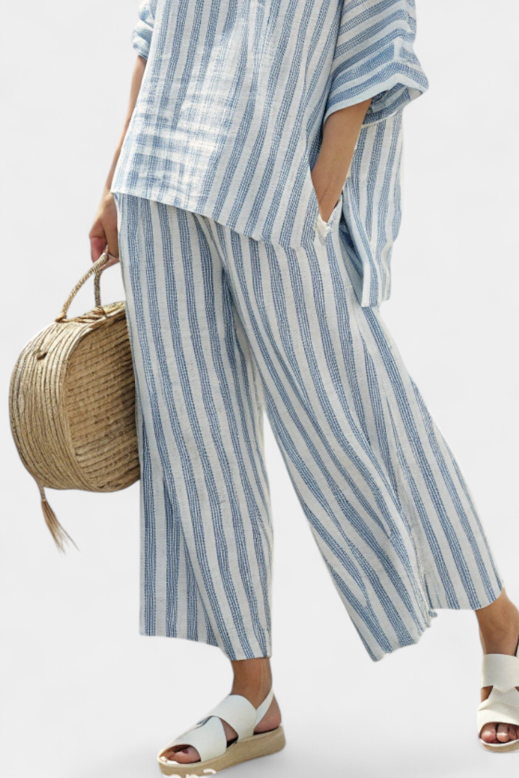 Celine | Striped Top with Wide Leg Trousers Set