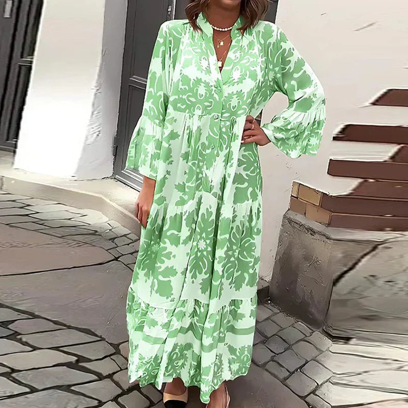 Women's Boho Maxi Dress with Flowing Design and Printed Pattern