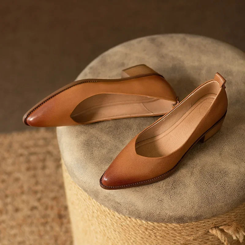 Women's Block Heel Pumps with Pointed Toe and Slip-On Design