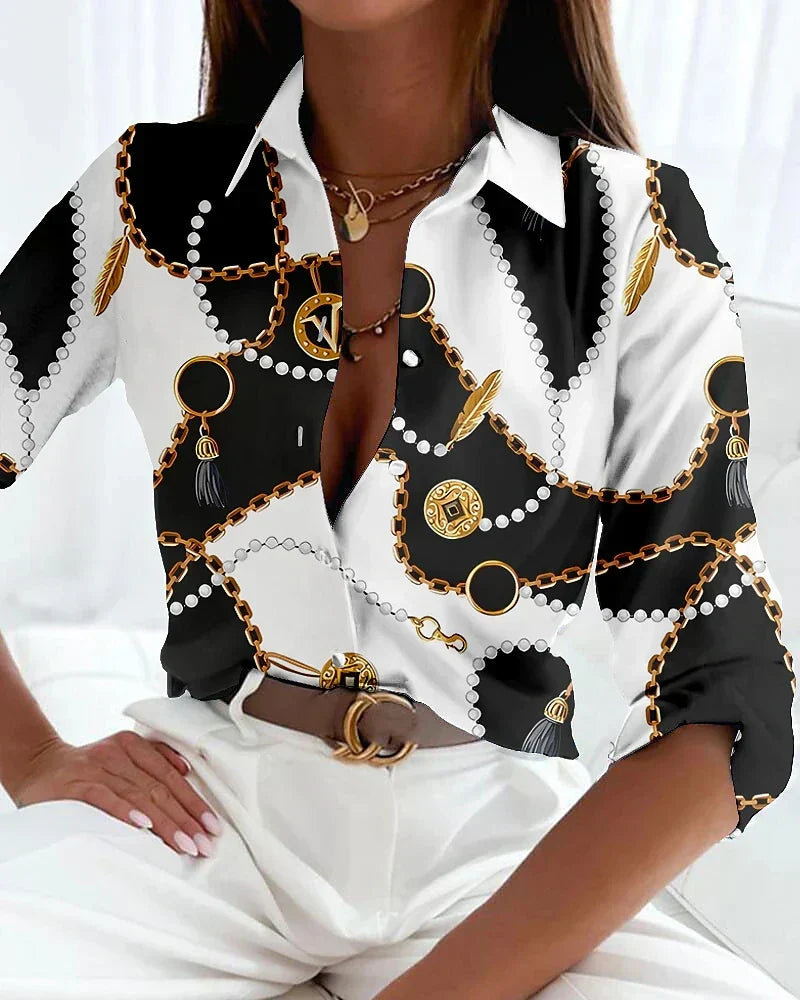 Women's Printed Blouse with Short Sleeves and Relaxed Fit