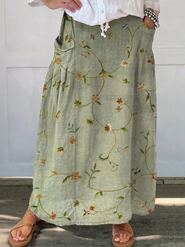 Noelle | Floral Print Skirt with Elastic Waistband and Pockets