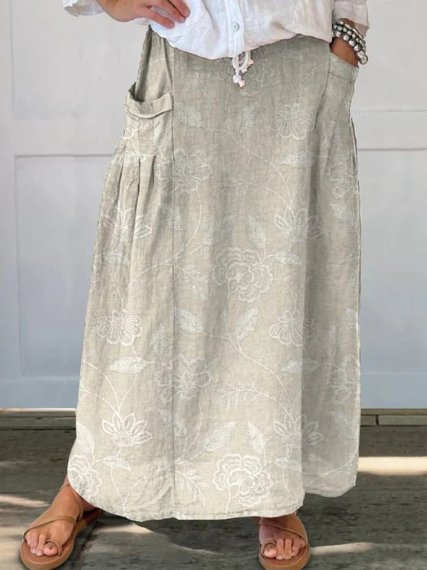 Aubrey | Floral Print Skirt with Elastic Waistband and Pockets