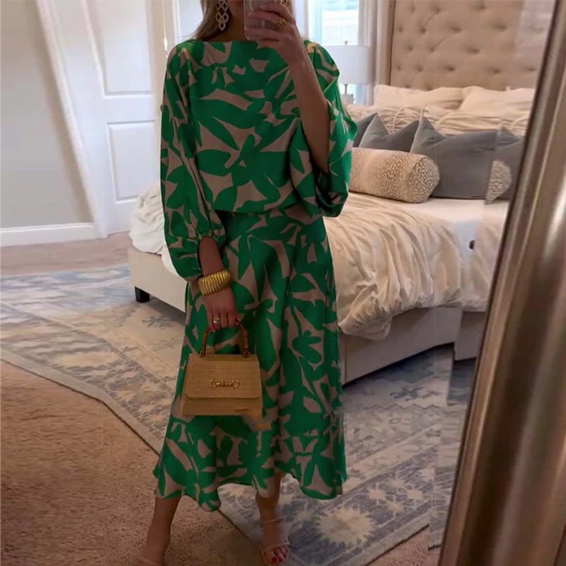 Jasmine | Two-Piece Printed Set with Lantern Sleeves