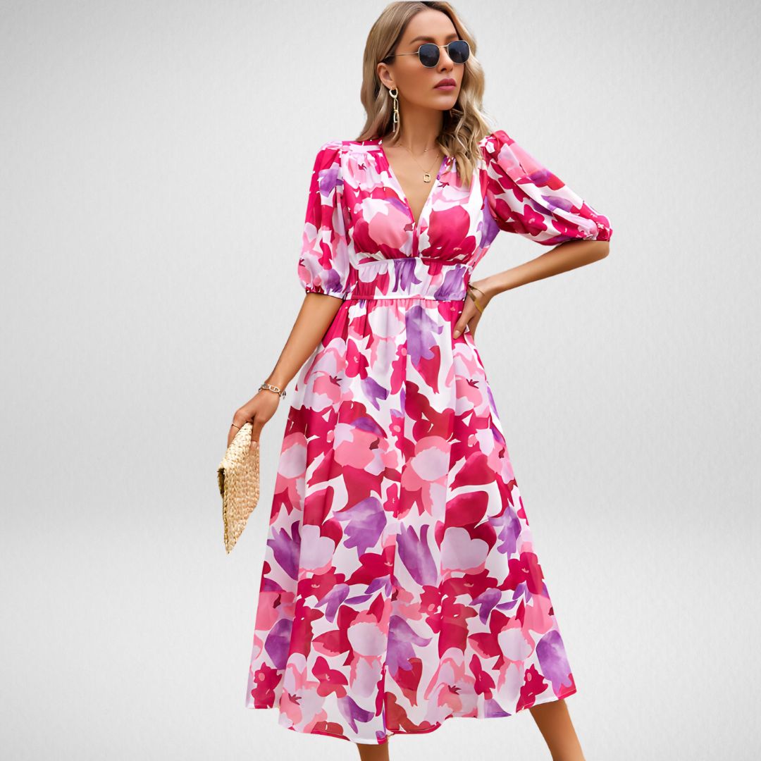 Women's V Neck Flowy Dress with Adjustable Straps and Lightweight Fabric