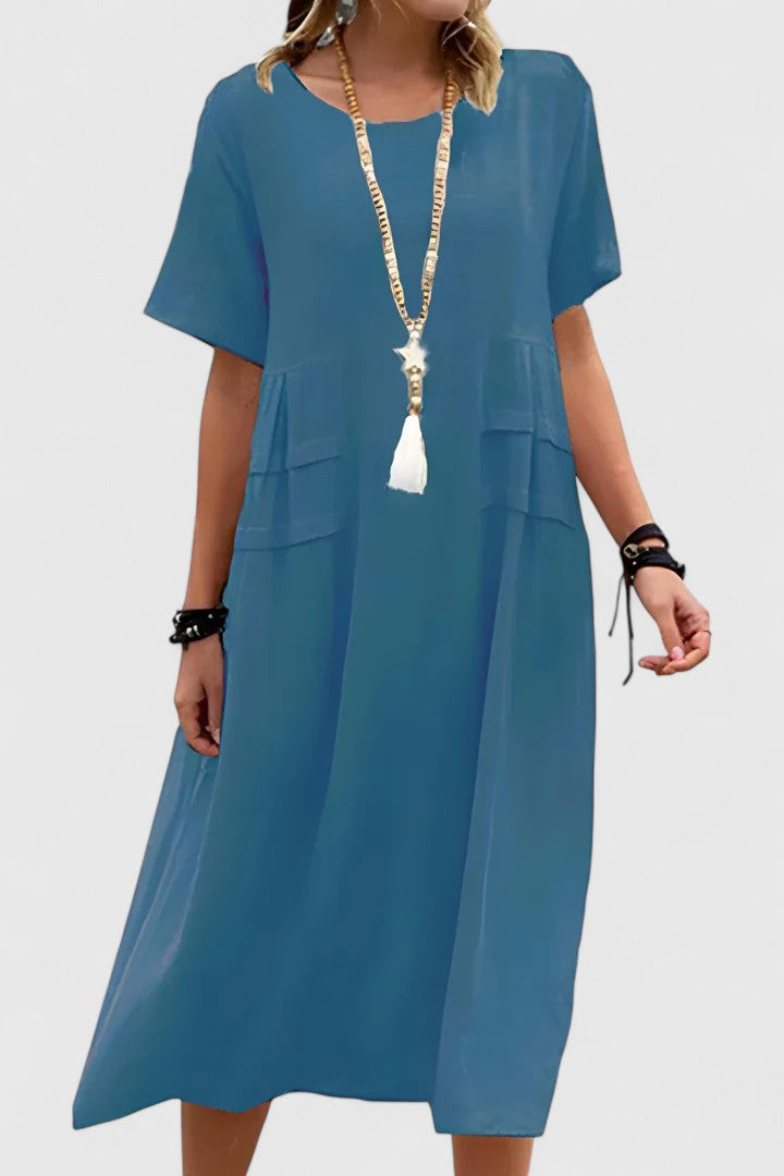 Women's Midi Dress with Side Slit and Fitted Design
