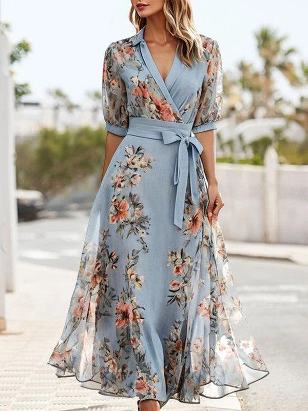 Women's V-Neck Midi Dress with Flattering Cut and Versatile Style