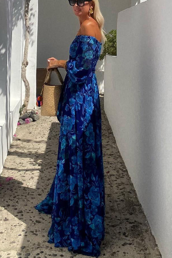 Women's Off-Shoulder Maxi Dress with Floral Design and Evening Style