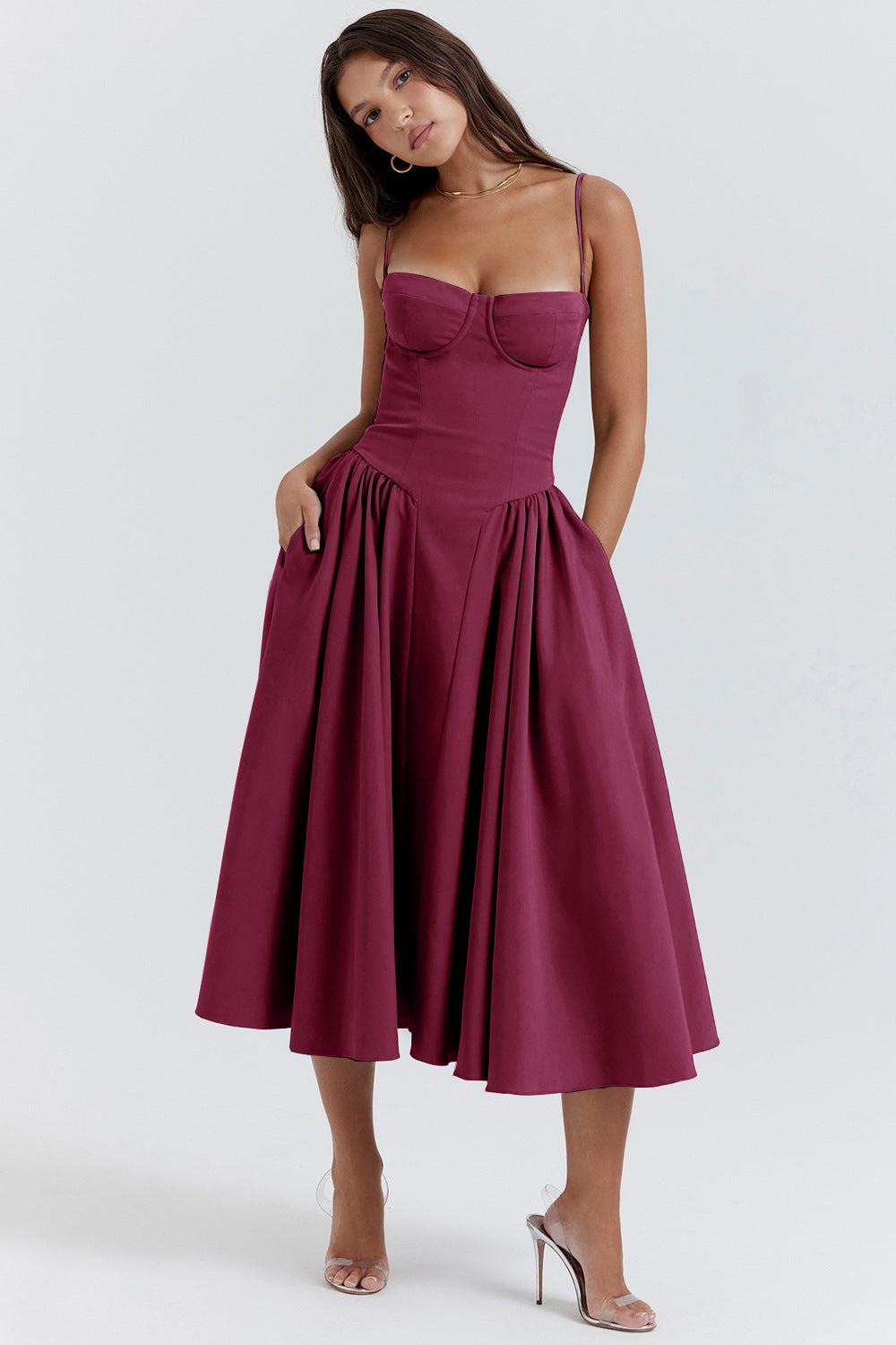 Vintage Inspired Elegant Long Tank Style Dress for Wedding Guests with Flattering Silhouette