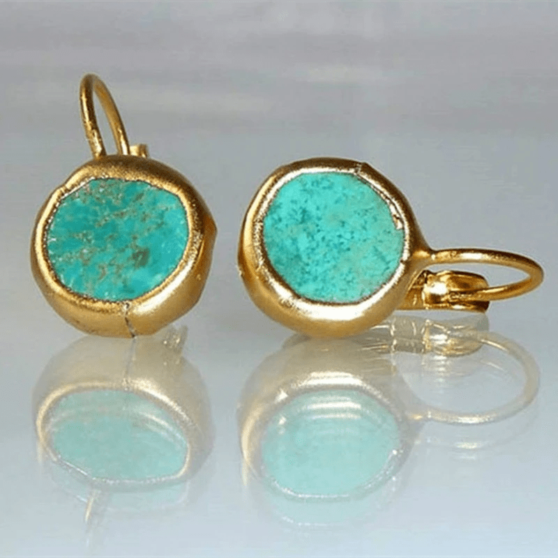 Women's Stone Earrings with Gold and Turquoise Design