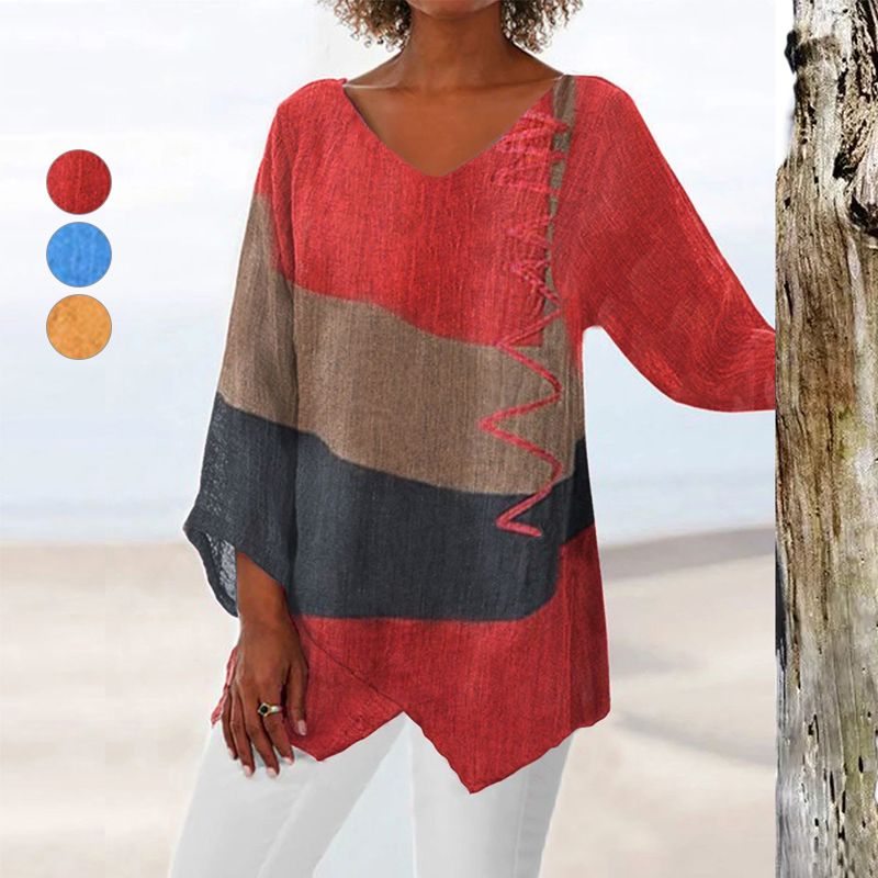 Women's Long Shirt with V-Neck and Relaxed Fit