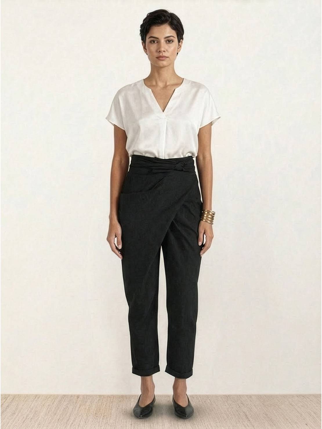 Laurel | Cropped Tapered Trousers with High Waist and Wrap Front