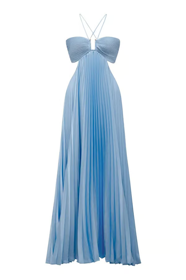 Magnificent Halterneck Neckline Chiffon Flowing Silhouette For Wedding Guests Dress