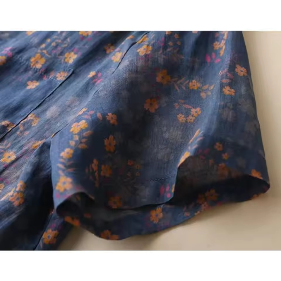 Women's Floral Half-Placket Shirt with Button Detail and Lightweight Fabric
