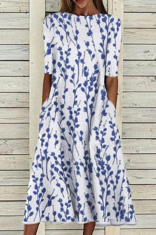Women's Half Sleeve Dress with Crew Neck and Versatile Style