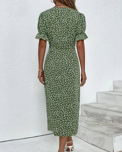 Women's V-Neck Dress with Floral Print and Flowy Design