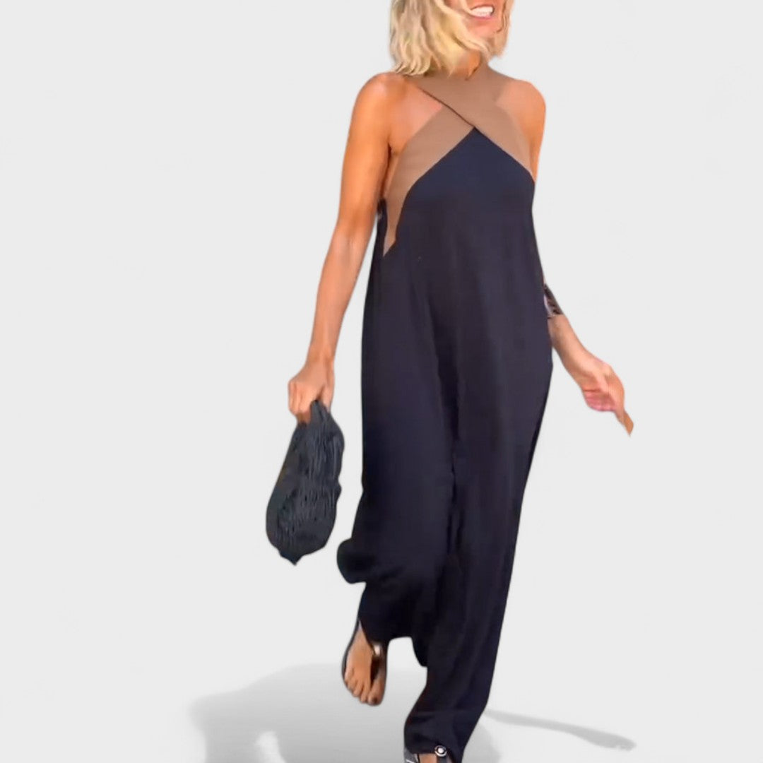 Women's Cross-Neck Maxi Dress with Flowing Design and Versatile Style