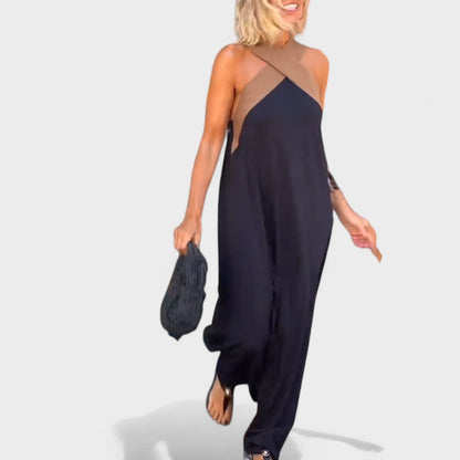Women's Cross-Neck Maxi Dress with Flowing Design and Versatile Style