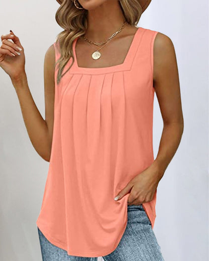 Women's Sleeveless Top with Square Neckline and Lightweight Fabric
