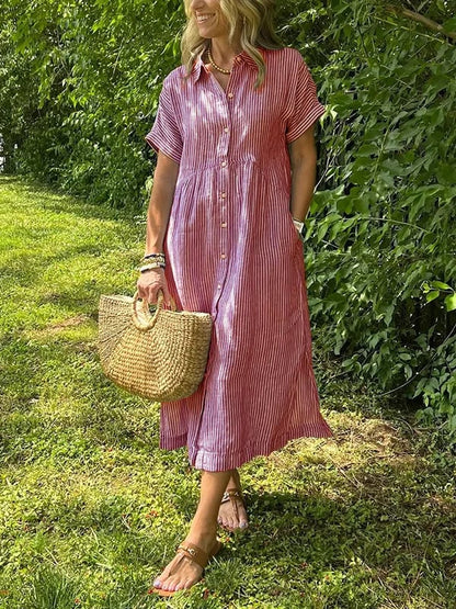 Women's Button-Up Shirt with Striped Pattern and Classic Fit