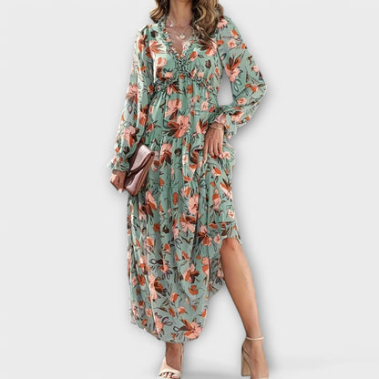Effortless Floral V-Neck Lightweight Georgette Maxi Dress With Flowing Silhouette