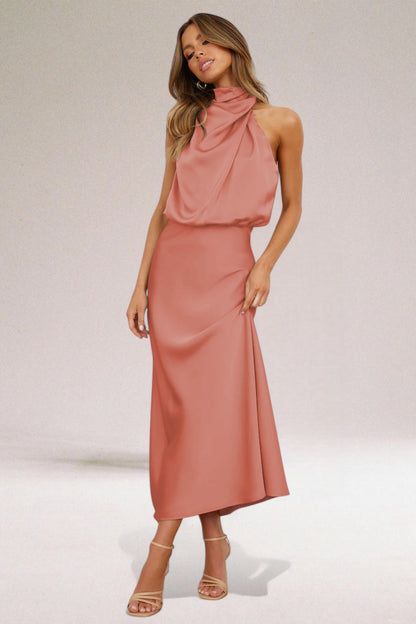 Women's Halter Neck Dress with Adjustable Straps and Flowy Design