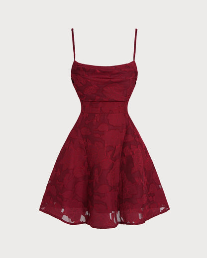 Samantha | Floral Backless Slip Mini Dress for Women in Wine Red