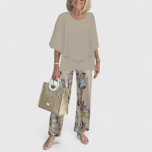 Demi | Floral Print Top with Wide-Leg Trousers Set