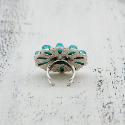 Women's Alloy Flower Ring with Turquoise Accent and Unique Design