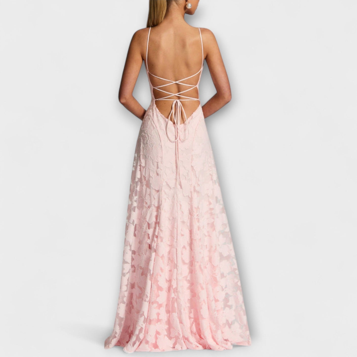 Luxurious Floral-Embroidered Lace-Trimmed Maxi With Delicate Spaghetti Straps Dress
