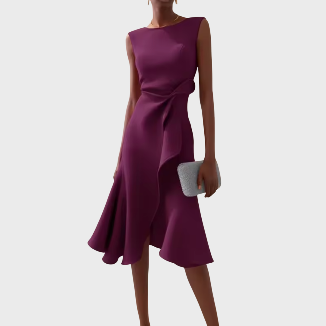 Women's Asymmetric Midi Dress with Draped Design and Versatile Style