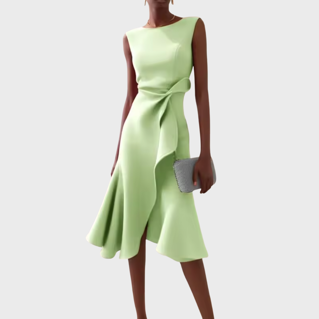 Glamorous Draped Asymmetric Crepe With Luxuriously Contoured Silhouette Midi Dress
