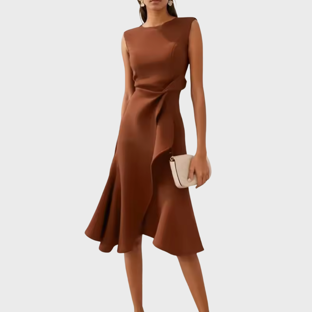Glamorous Draped Asymmetric Crepe With Luxuriously Contoured Silhouette Midi Dress