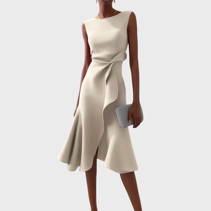 Women's Asymmetric Midi Dress with Draped Design and Versatile Style