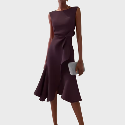 Glamorous Draped Asymmetric Crepe With Luxuriously Contoured Silhouette Midi Dress