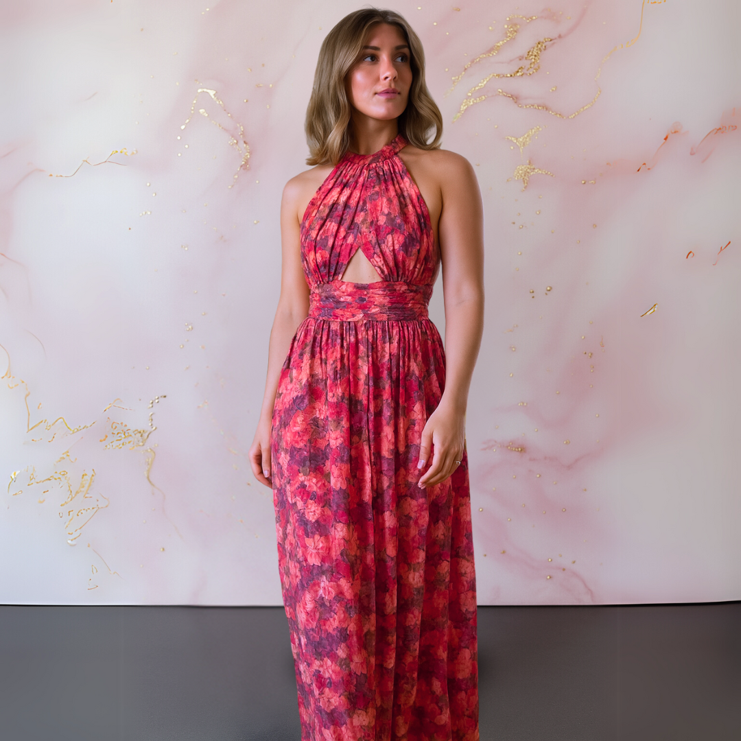Women's Floral Maxi Dress with Flowing Design and Adjustable Straps