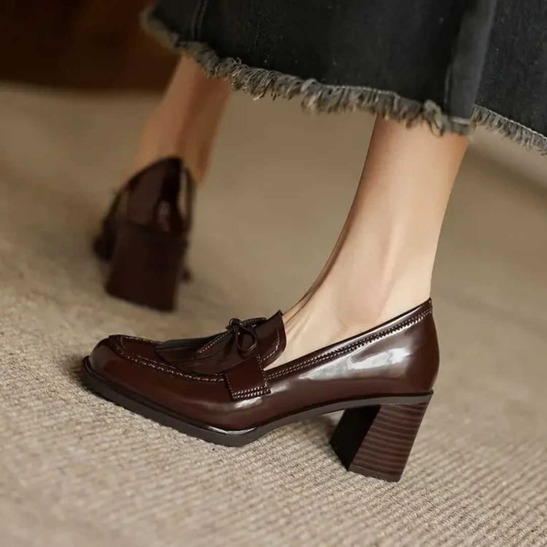 Women's Tassel Loafer Pumps with Block Heel and Round Toe